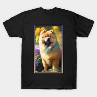 Chow Chow Dog Vibrant Tropical Flower Tall Digital Oil Painting Portrait T-Shirt